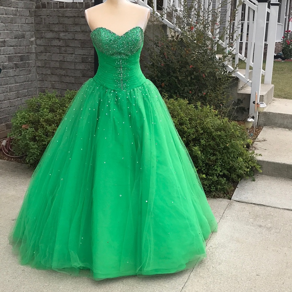 Mori Lee by Madeline Gardner Size 7/8 Green Envy Strapless Quinceañera Ball Gown - Picture 9 of 13